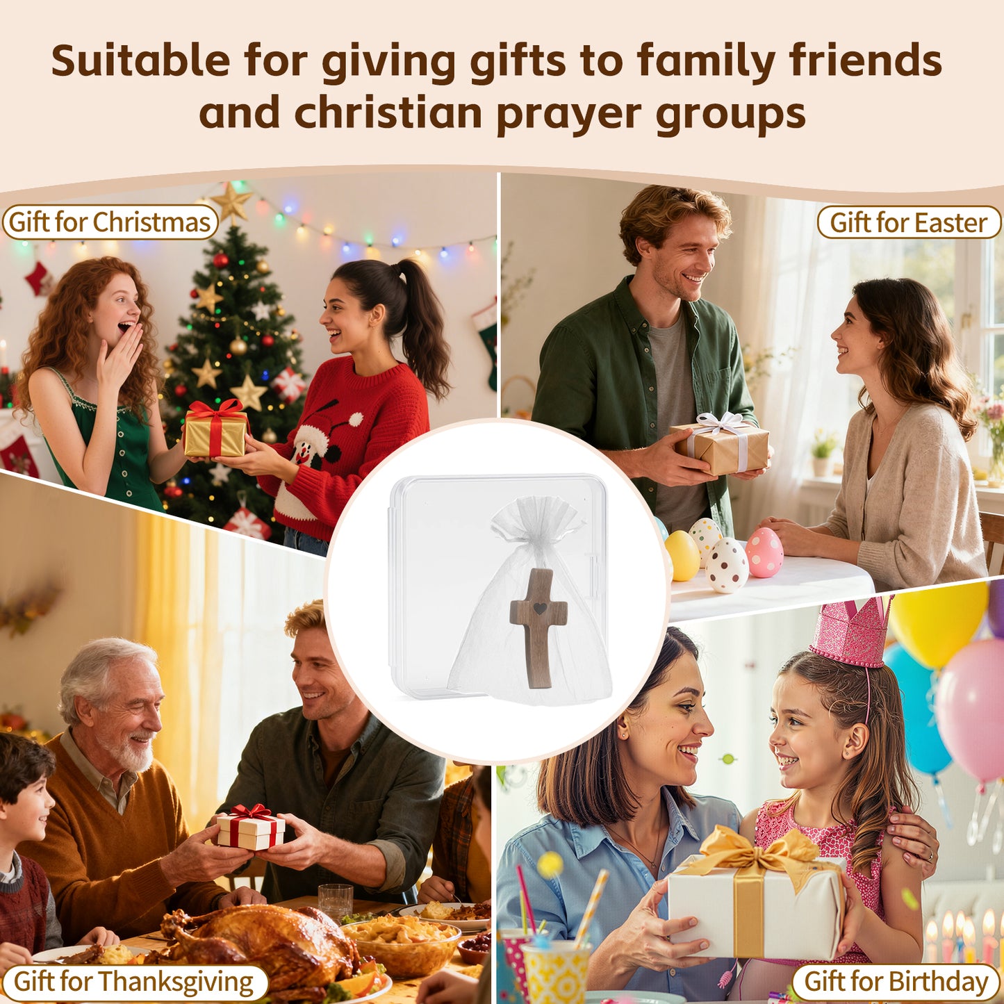 Wooden Cross Fidget for People with Anxiety Relief Handheld Small Pocket Cross Prayers Encouragement Christian Religious Gift for Adults/Teens/Elderly on Christmas/Easter,etc(20 Pcs)