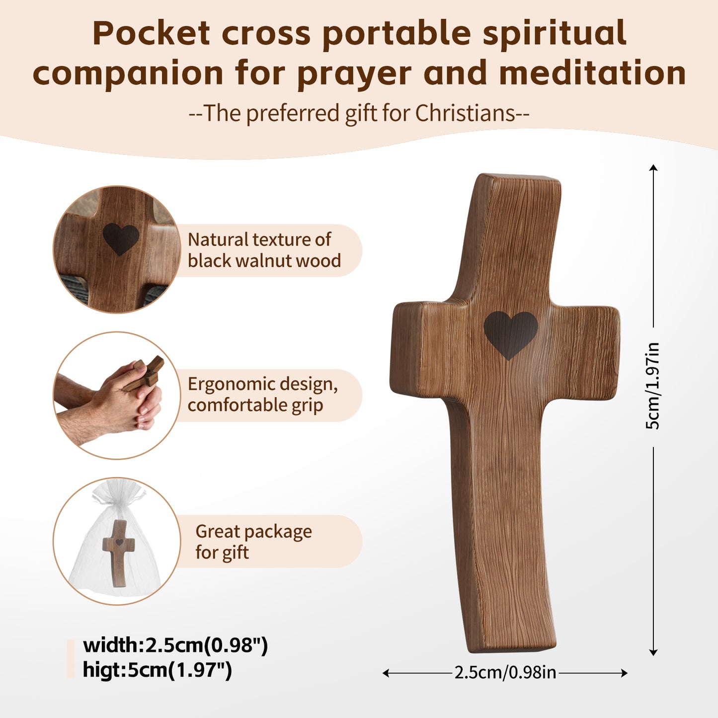 Wooden Cross Fidget for People with Anxiety Relief Handheld Small Pocket Cross Prayers Encouragement Christian Religious Gift for Adults/Teens/Elderly on Christmas/Easter,etc(20 Pcs)