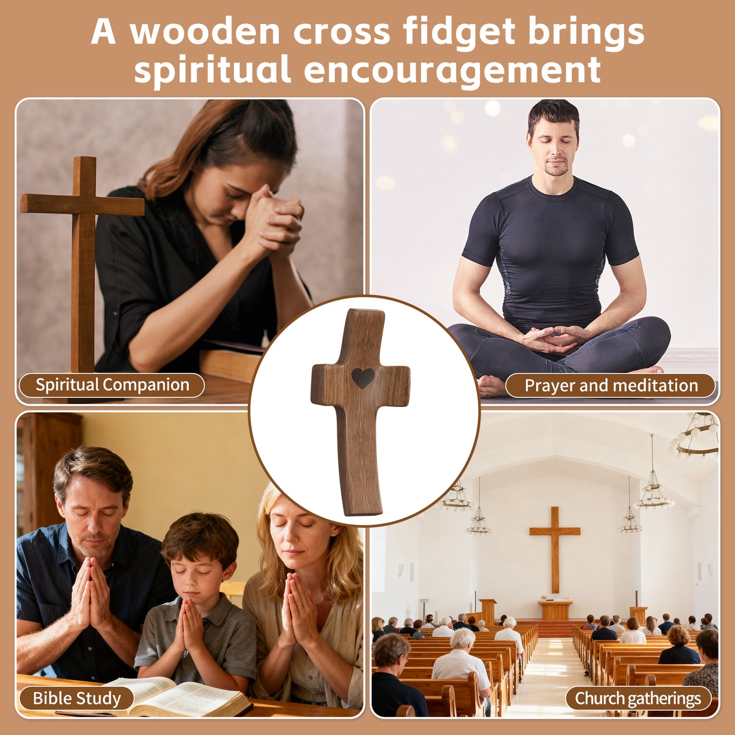 Wooden Cross Fidget for People with Anxiety Relief Handheld Small Pocket Cross Prayers Encouragement Christian Religious Gift for Adults/Teens/Elderly on Christmas/Easter,etc(20 Pcs)