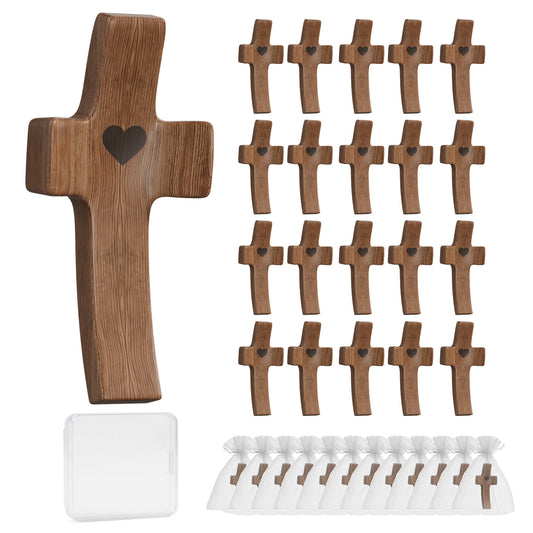 Wooden Cross Fidget for People with Anxiety Relief Handheld Small Pocket Cross Prayers Encouragement Christian Religious Gift for Adults/Teens/Elderly on Christmas/Easter,etc(20 Pcs)