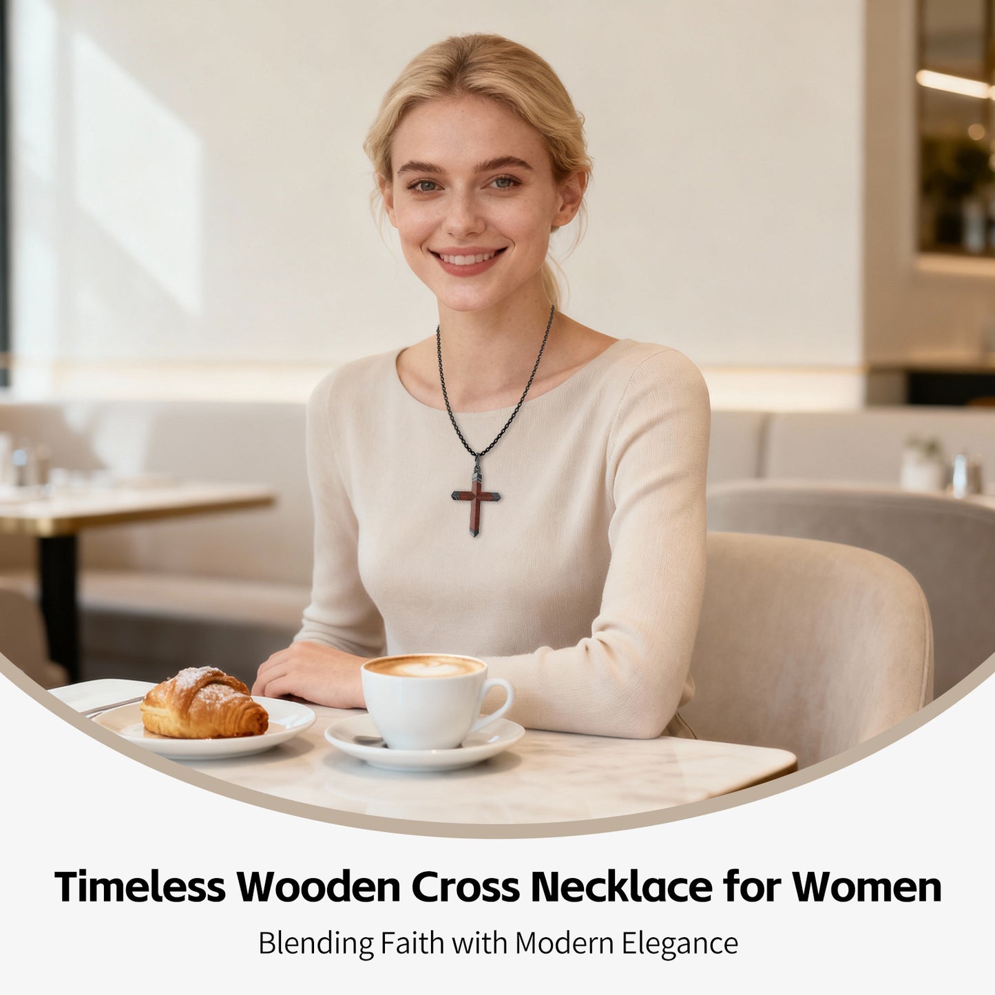 Wooden Cross Necklace for Men and Women 304L Stainless Steel Durable Snag-Free 24" Box Chain with Reinforced Clasp Christian Jewelry Gift for Dad/Son/ Husband /Loves/Friends on Christmas/Easter/Birthday/Father's Day