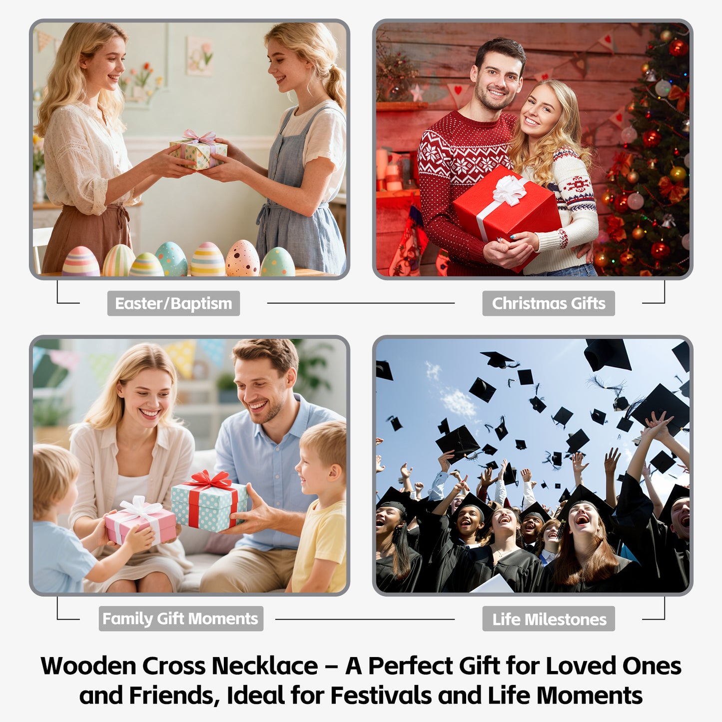 Wooden Cross Necklace for Men and Women 304L Stainless Steel Durable Snag-Free 24" Box Chain with Reinforced Clasp Christian Jewelry Gift for Dad/Son/ Husband /Loves/Friends on Christmas/Easter/Birthday/Father's Day